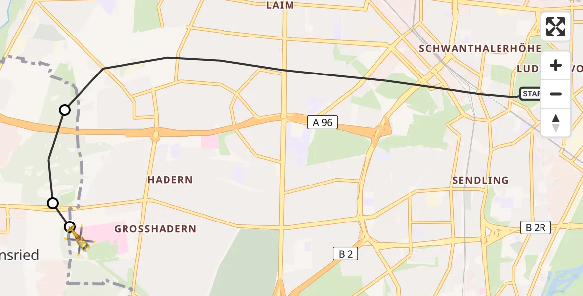 Flugroute Rettungshubschrauber München - DRF Air Rescue München Hubschrauberlandeplatz, 03 Juni 2026, 17:59
