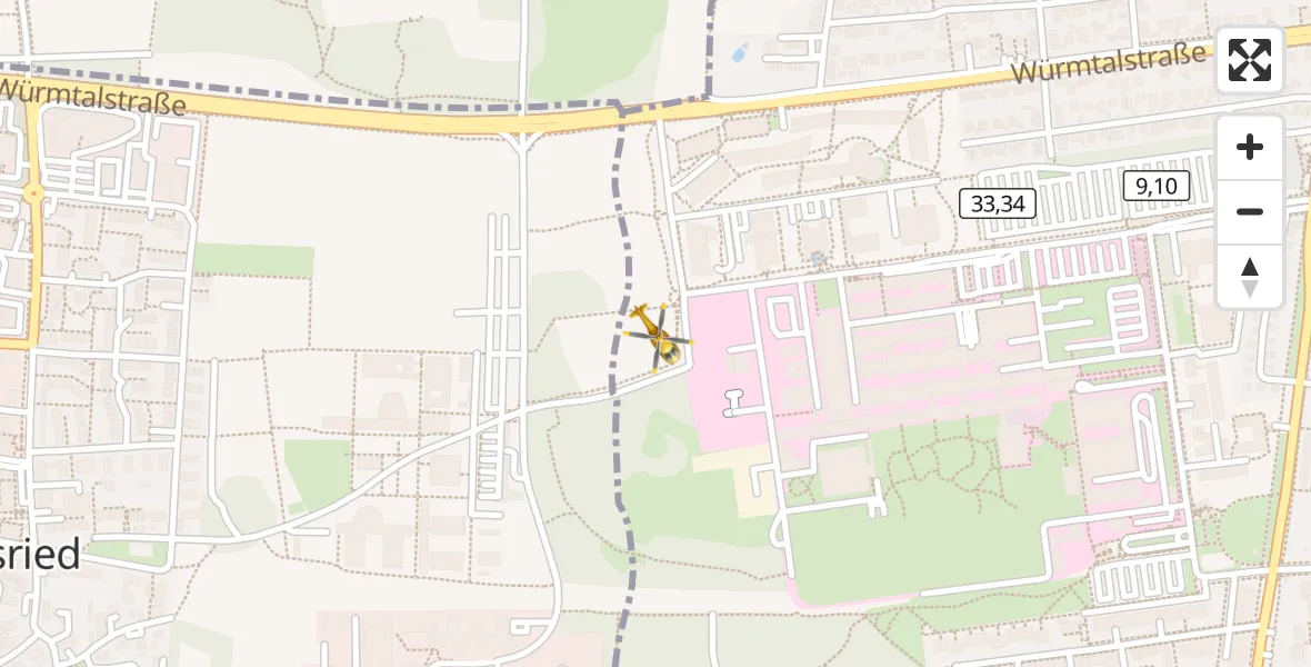 Flugroute Rettungshubschrauber DRF Air Rescue München Hubschrauberlandeplatz - DRF Air Rescue München Hubschrauberlandeplatz, 03 Juni 2026, 18:05