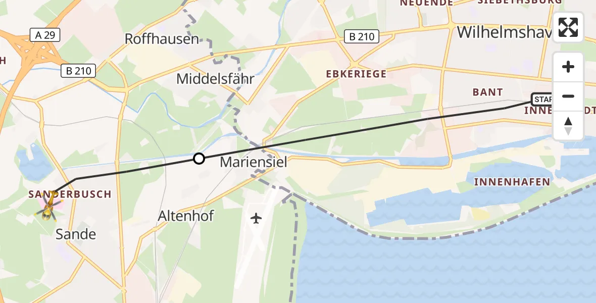 Flugroute Rettungshubschrauber Wilhelmshaven - Sande, 03 Juni 2026, 18:13