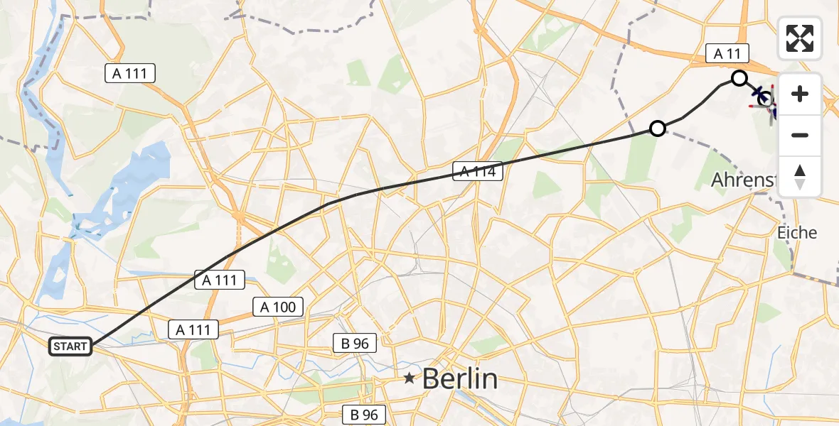 Flugroute Polizeihubschrauber Berlin - Ahrensfelde Hubschrauberlandeplatz, 03 Juni 2026, 18:20
