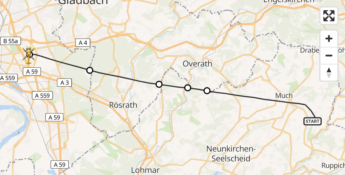 Flugroute Rettungshubschrauber Much - Merheim Hospital, 03 Juni 2026, 18:26
