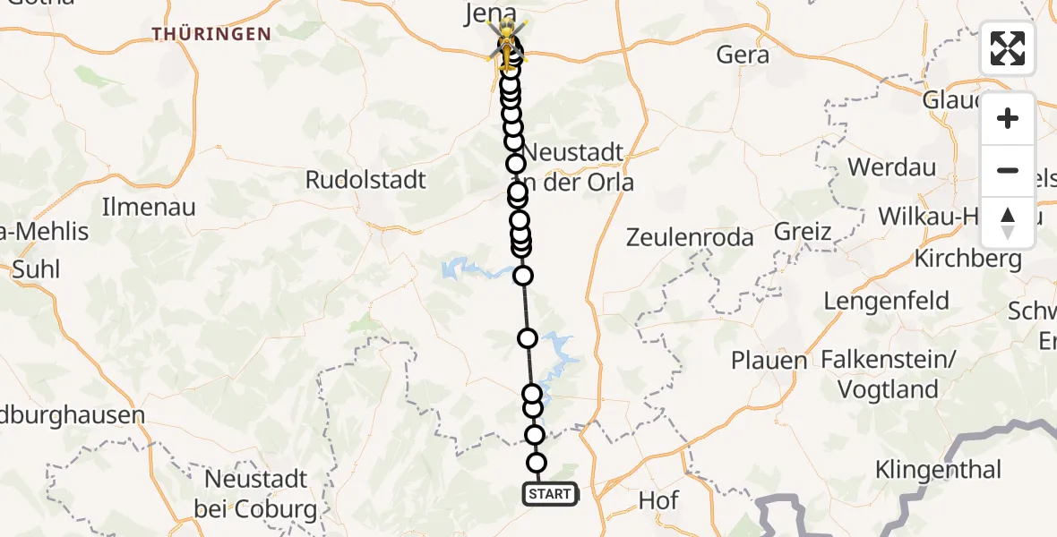 Flugroute Ambulanzhubschrauber Naila - Jena University Hospital, 03 Juni 2026, 18:37