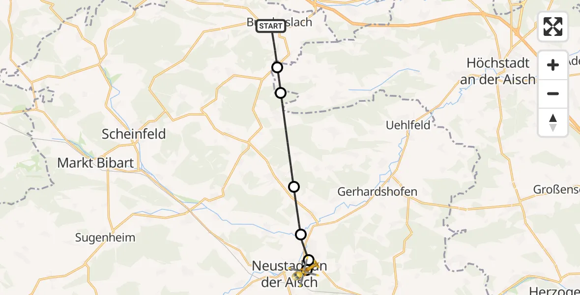 Flugroute Ambulanzhubschrauber Burghaslach - Neustadt Hospital, 03 Juni 2026, 18:42