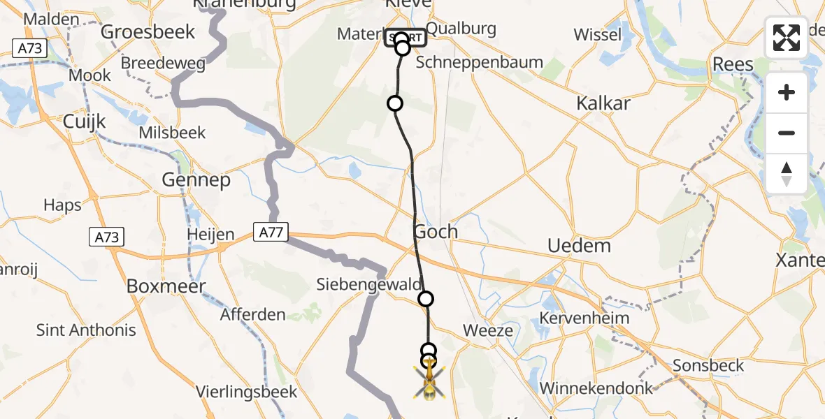 Flugroute Rettungshubschrauber Sankt Antonius Hospital - Weeze Flughafen, 03 Juni 2026, 18:48