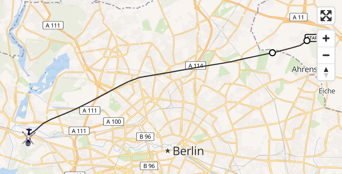 Flugroute Polizeihubschrauber Ahrensfelde Hubschrauberlandeplatz - Berlin, 03 Juni 2026, 18:51
