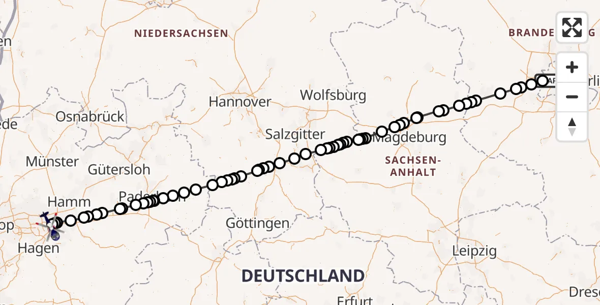 Flugroute Polizeihubschrauber Berlin - Dortmund Flughafen, 03 Juni 2026, 19:01