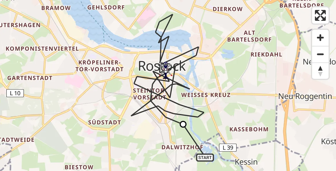 Flugroute Polizeihubschrauber Papendorf - Rostock, 03 Juni 2026, 19:12