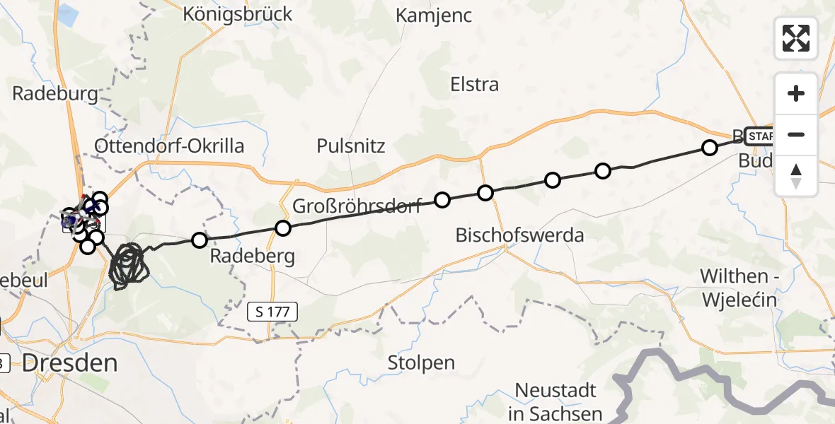 Flugroute Polizeihubschrauber Bautzen - Dresden Flughafen, 03 Juni 2026, 19:20