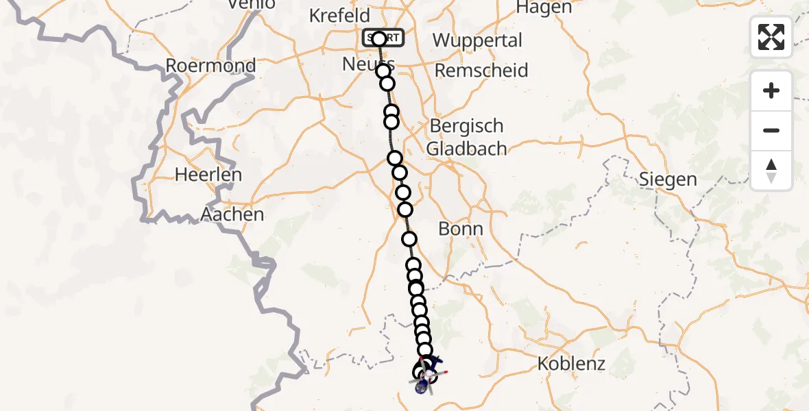 Flugroute Polizeihubschrauber Düsseldorf Flughafen - Welcherath, 03 Juni 2026, 19:41