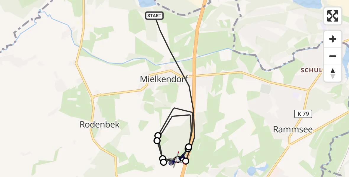 Flugroute Polizeihubschrauber Mielkendorf - Mielkendorf, 03 Juni 2026, 20:21