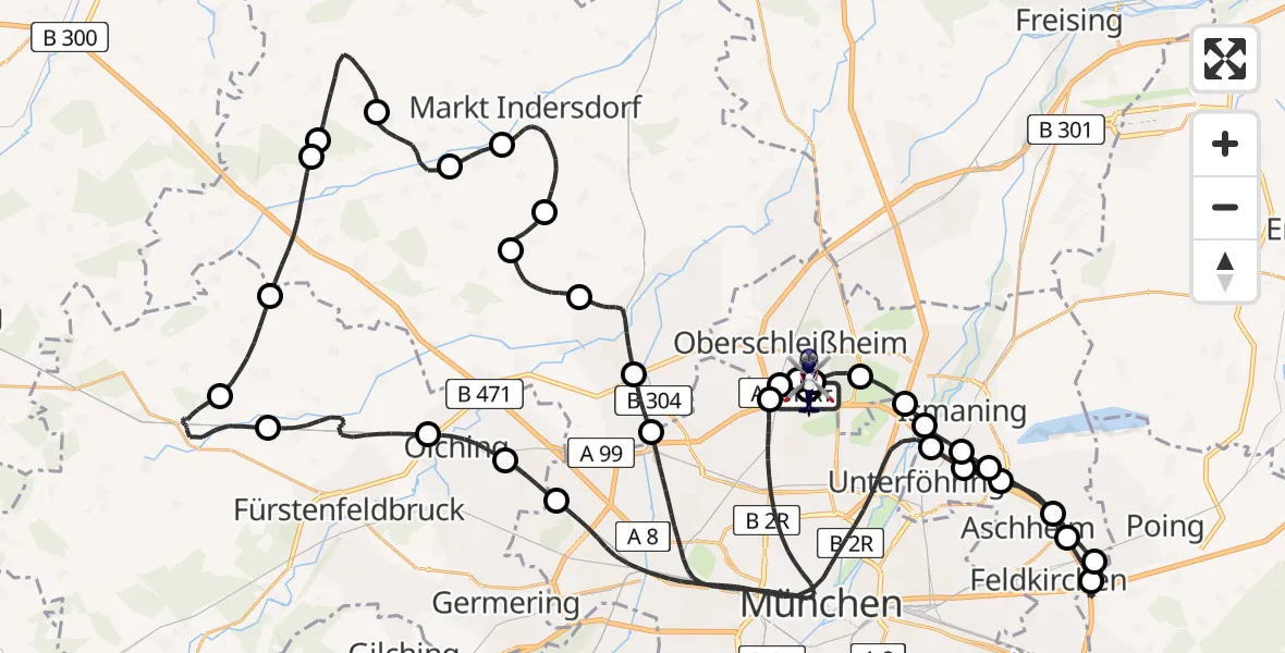 Flugroute Polizeihubschrauber Oberschleißheim - Oberschleissheim Hubschrauberlandeplatz, 03 Juni 2026, 20:23