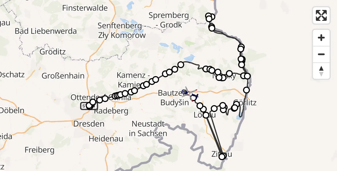 Flugroute Polizeihubschrauber Radeburg - Weißenberg, 03 Juni 2026, 20:28