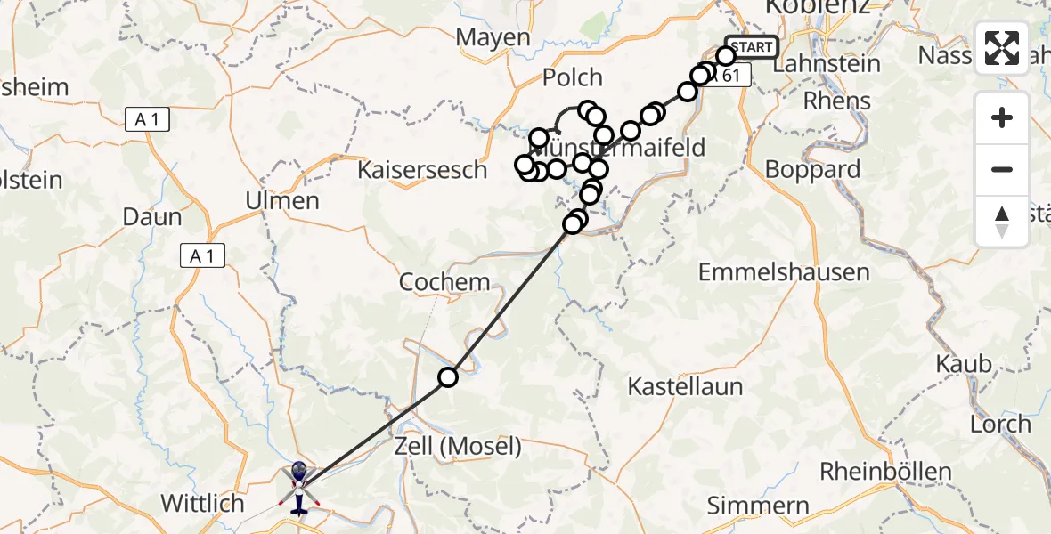 Flugroute Polizeihubschrauber Winningen - Ürzig, 03 Juni 2026, 21:47