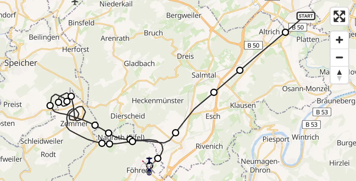 Flugroute Polizeihubschrauber Wittlich - Föhren, 03 Juni 2026, 22:22