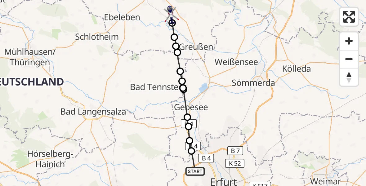 Flugroute Polizeihubschrauber Erfurt - Greußen, 04 Juni 2026, 00:24