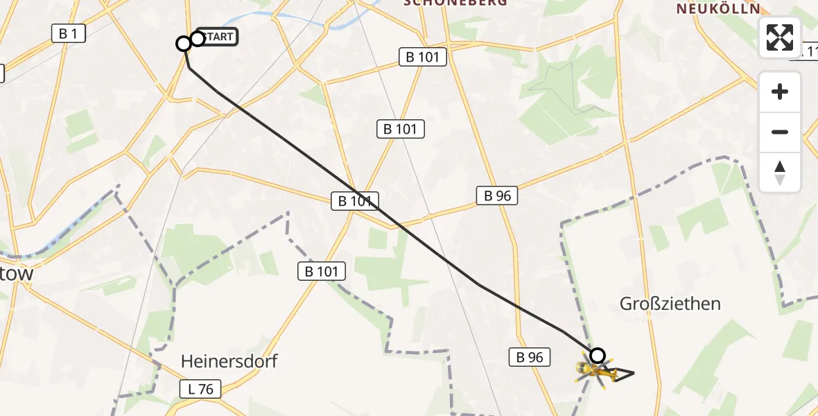 Flugroute Rettungshubschrauber Charité Clinic Benjamin Franklin Campus - Schönefeld, 04 Juni 2026, 05:16