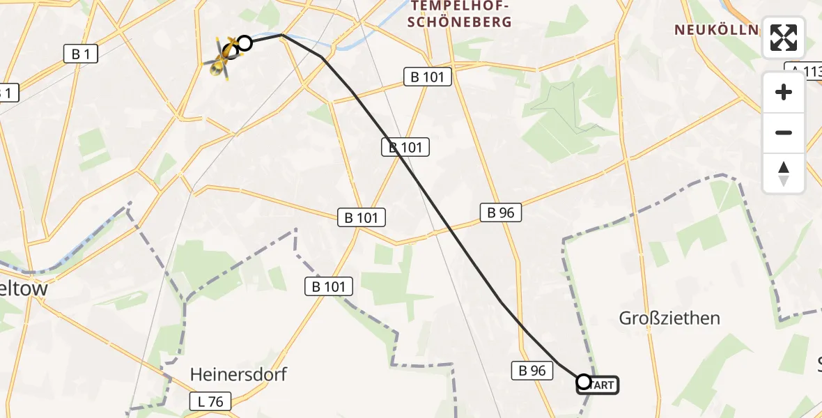Flugroute Rettungshubschrauber Schönefeld - Charité Clinic Benjamin Franklin Campus, 04 Juni 2026, 05:31