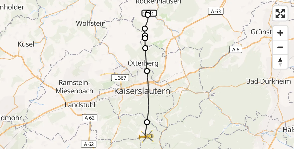 Flugroute Rettungshubschrauber Imsweiler UL - Trippstadt, 04 Juni 2026, 05:37