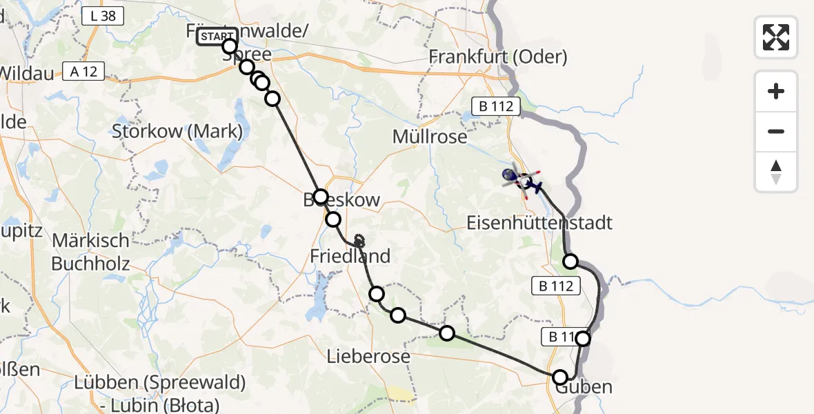 Flugroute Polizeihubschrauber Fürstenwalde/Spree - Siehdichum, 04 Juni 2026, 05:58