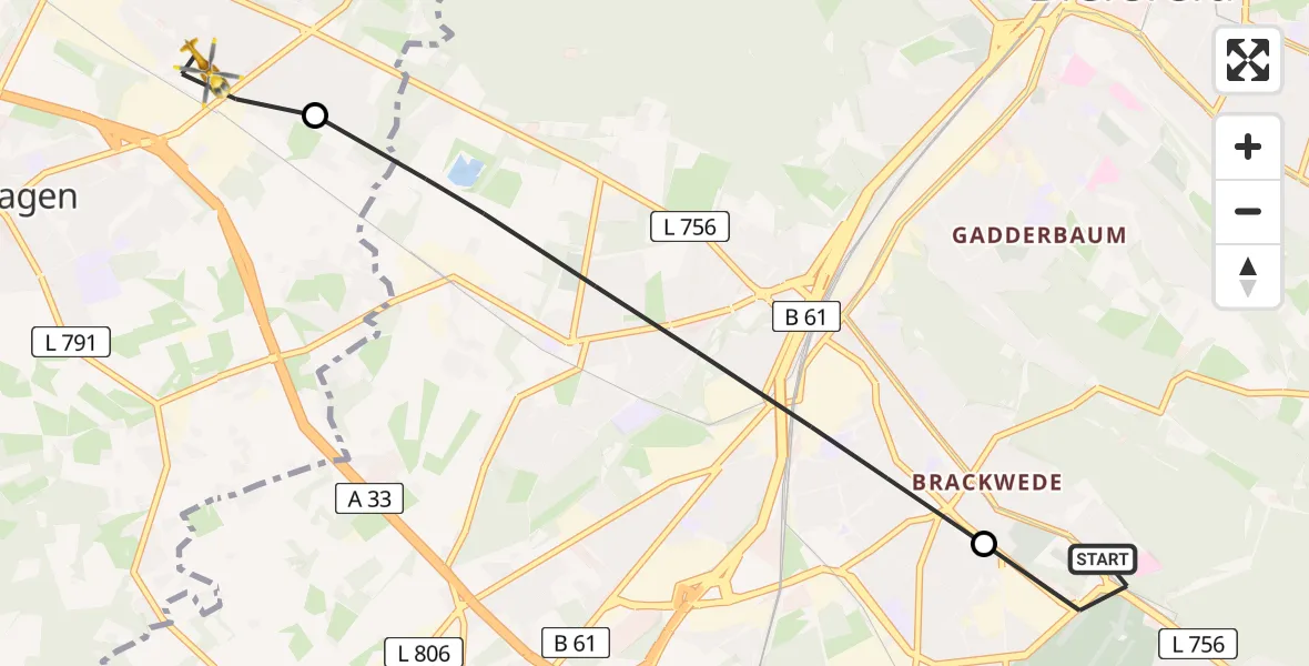 Flugroute Rettungshubschrauber Luftrettungszentrum Bielefeld - Steinhagen, 04 Juni 2026, 06:13