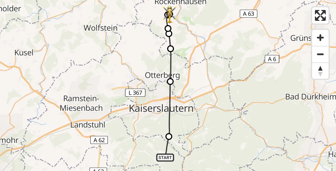 Flugroute Rettungshubschrauber Trippstadt - Imsweiler UL, 04 Juni 2026, 06:16