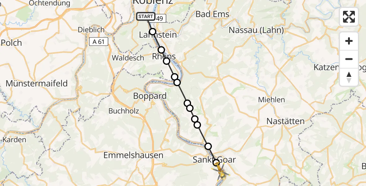 Flugroute Rettungshubschrauber Koblenz - Urbar, 04 Juni 2026, 06:44