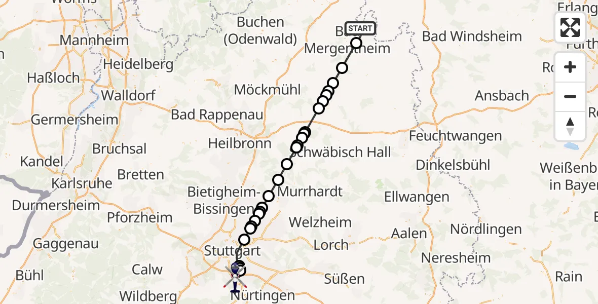Flugroute Polizeihubschrauber Igersheim - Flughafen Stuttgart, 04 Juni 2026, 06:49