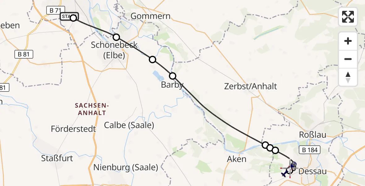 Flugroute Polizeihubschrauber Magdeburg City Flugplatz - Dessau Flugplatz, 04 Juni 2026, 06:55