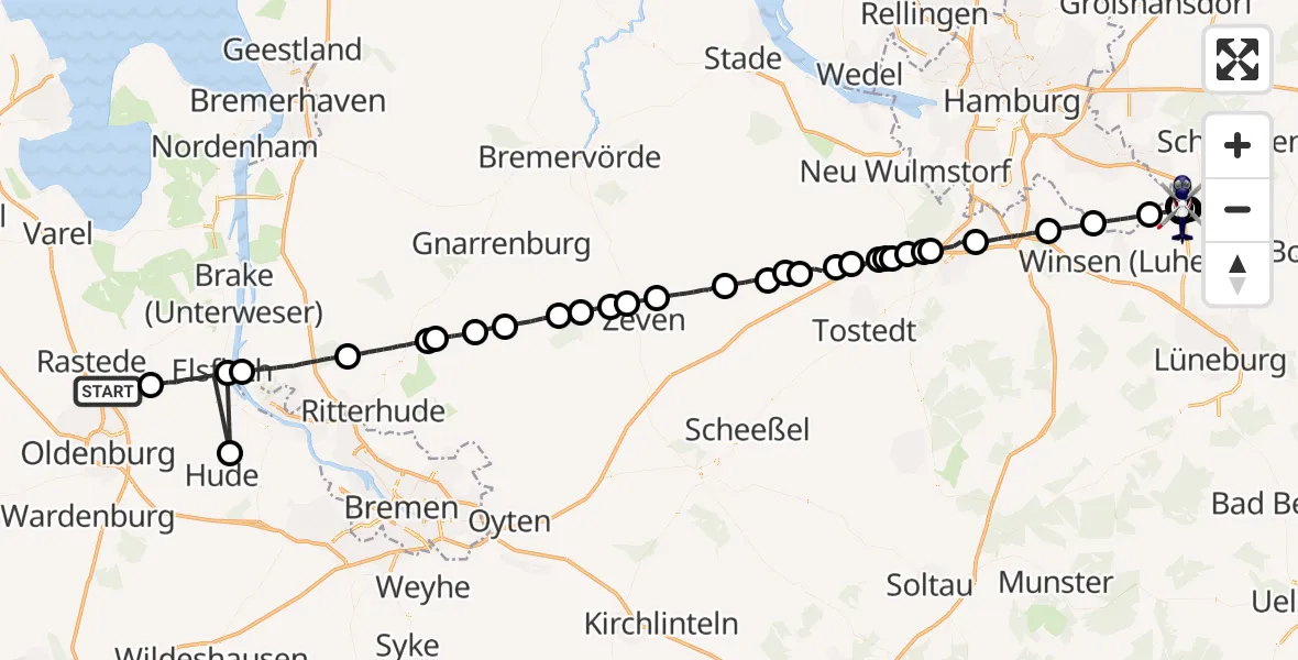 Flugroute Polizeihubschrauber Rastede - Drage, 04 Juni 2026, 07:14