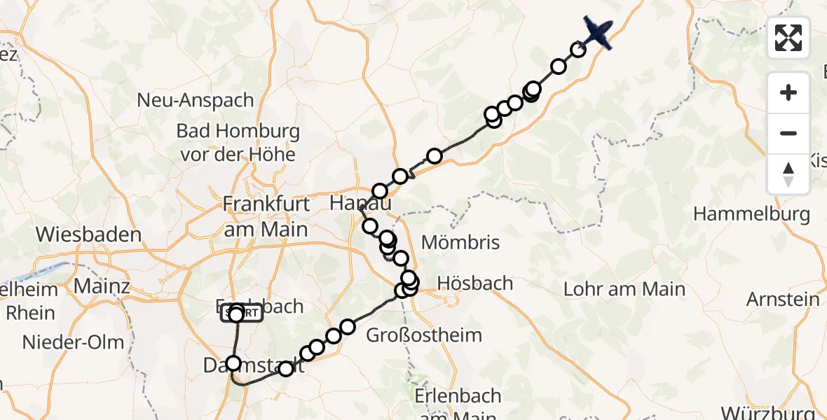 Flugroute Polizeiflugzeug Flughafen Frankfurt-Egelsbach - Schlüchtern, 04 Juni 2026, 07:17