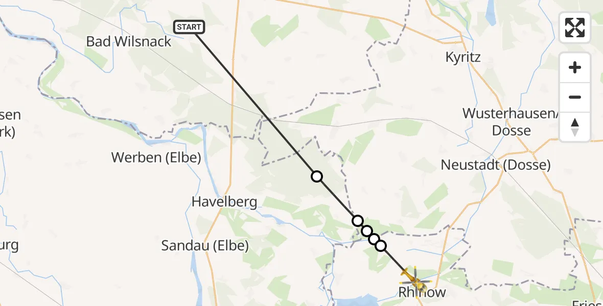 Flugroute Rettungshubschrauber Plattenburg - Rhinow, 04 Juni 2026, 07:19