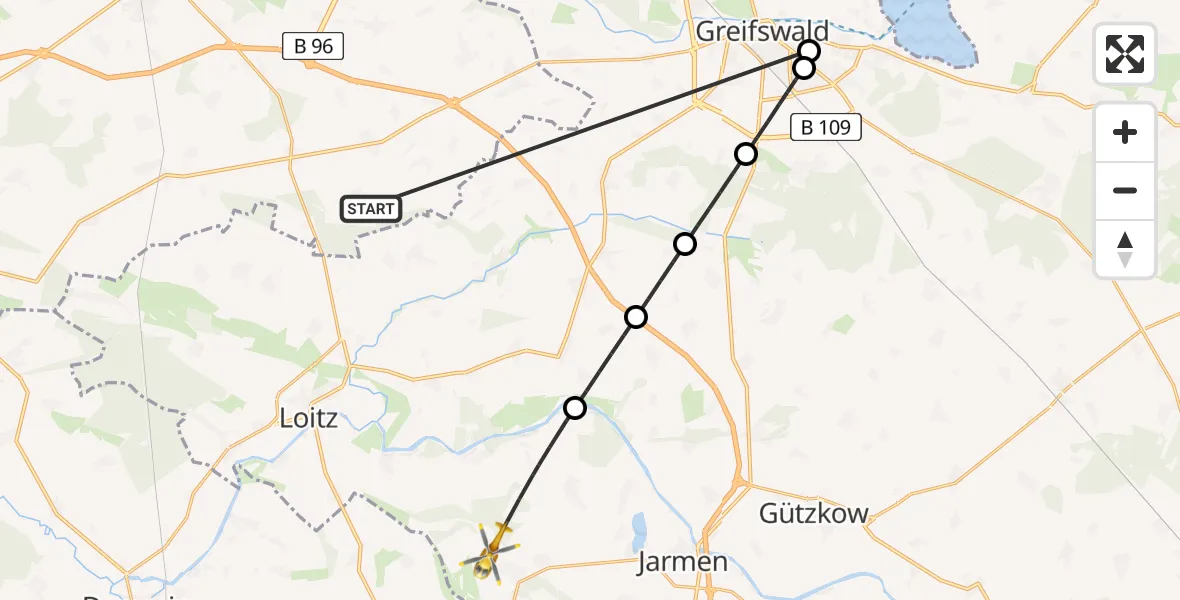 Flugroute Rettungshubschrauber Süderholz - Tutow, 04 Juni 2026, 07:25