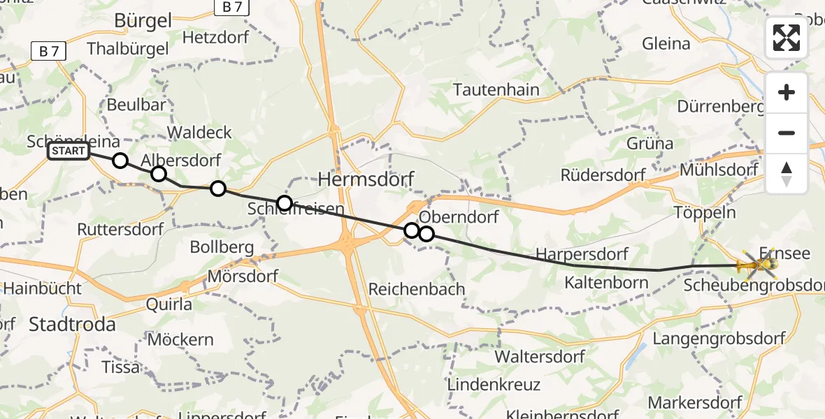 Flugroute Rettungshubschrauber Schöngleina - Gera, 04 Juni 2026, 07:28