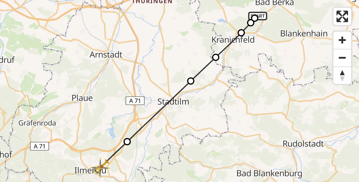 Flugroute Ambulanzhubschrauber Bad Berka - Ilmenau, 04 Juni 2026, 07:30