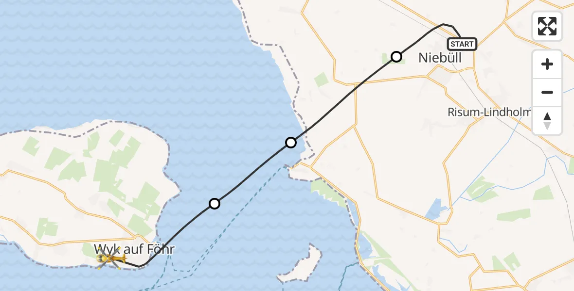 Flugroute Ambulanzhubschrauber Niebüll - Wyk auf Föhr, 04 Juni 2026, 07:34