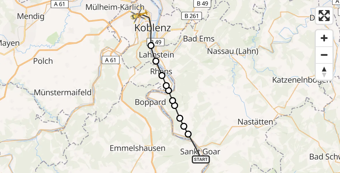 Flugroute Rettungshubschrauber Sankt Goar - Koblenz, 04 Juni 2026, 07:35