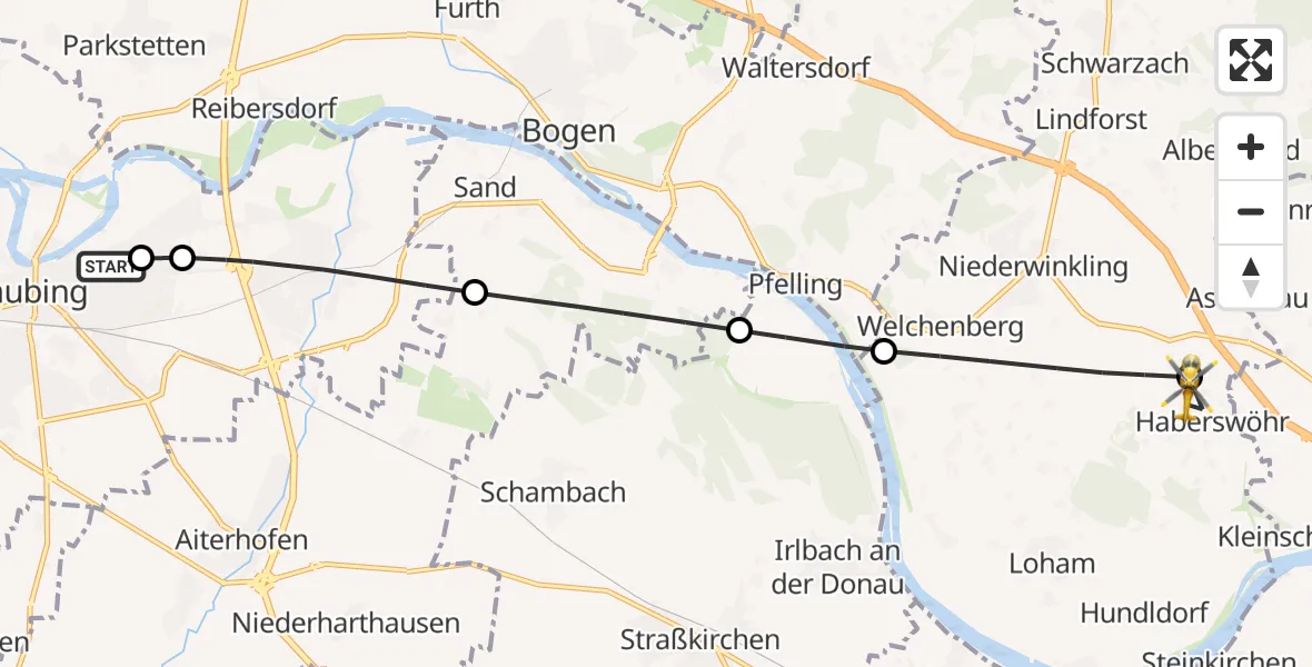 Flugroute Rettungshubschrauber Sankt Elisabeth Hospital Straubing - Mariaposching, 04 Juni 2026, 07:41