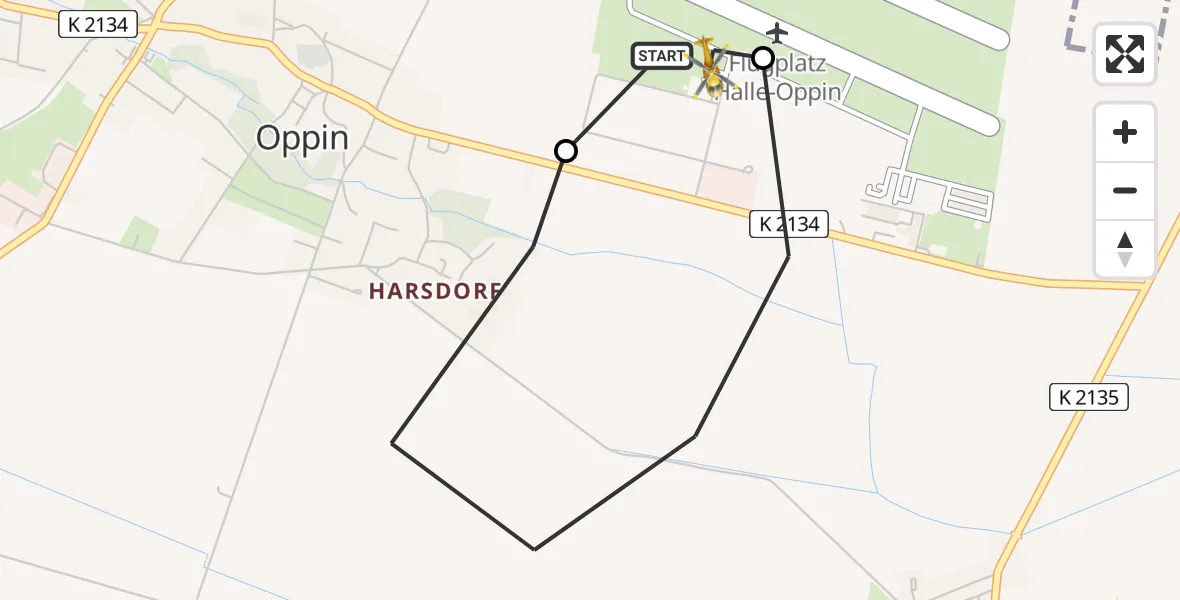 Flugroute Rettungshubschrauber Halle-Oppin Flugplatz - Halle-Oppin Flugplatz, 04 Juni 2026, 07:44