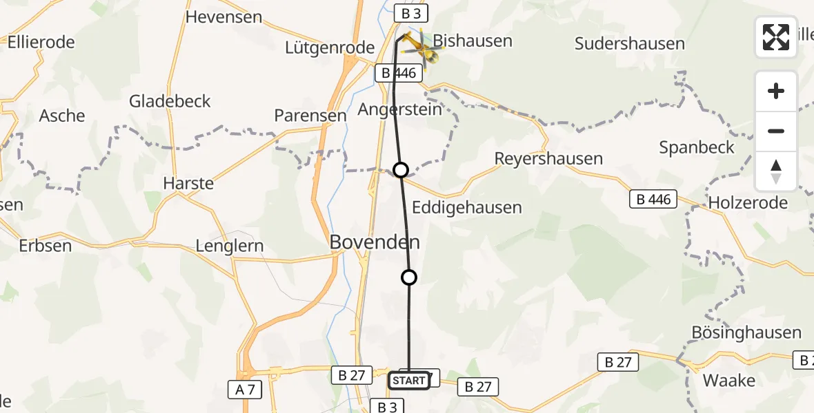 Flugroute Rettungshubschrauber Göttingen - Nörten-Hardenberg, 04 Juni 2026, 07:52
