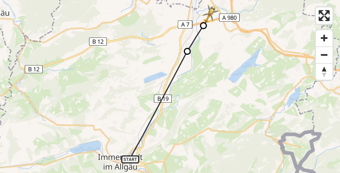 Flugroute Rettungshubschrauber Immenstadt i.Allgäu - Kempten-Durach Flugplatz, 04 Juni 2026, 07:57