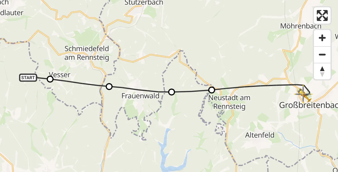 Flugroute Rettungshubschrauber Schleusingen - Großbreitenbach, 04 Juni 2026, 08:00