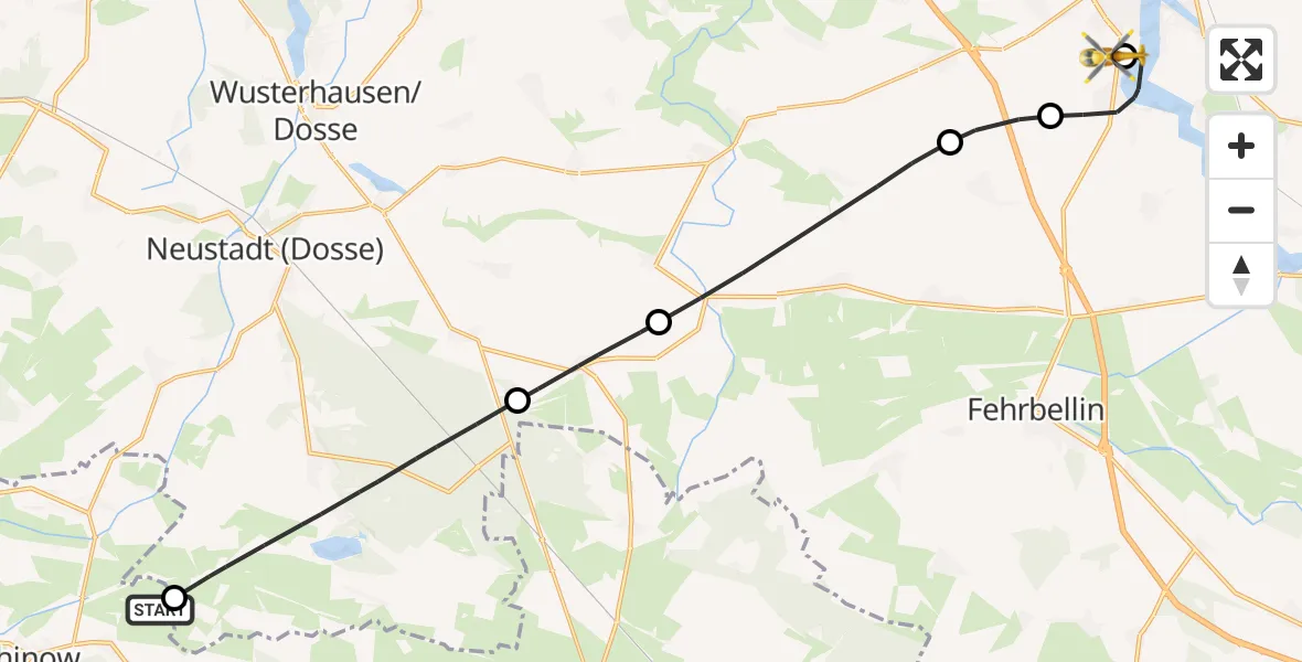 Flugroute Rettungshubschrauber Gollenberg - Rupin Hospital, 04 Juni 2026, 08:05