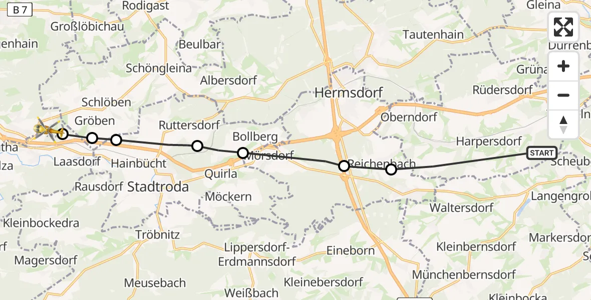 Flugroute Rettungshubschrauber Kraftsdorf - Jena, 04 Juni 2026, 08:06