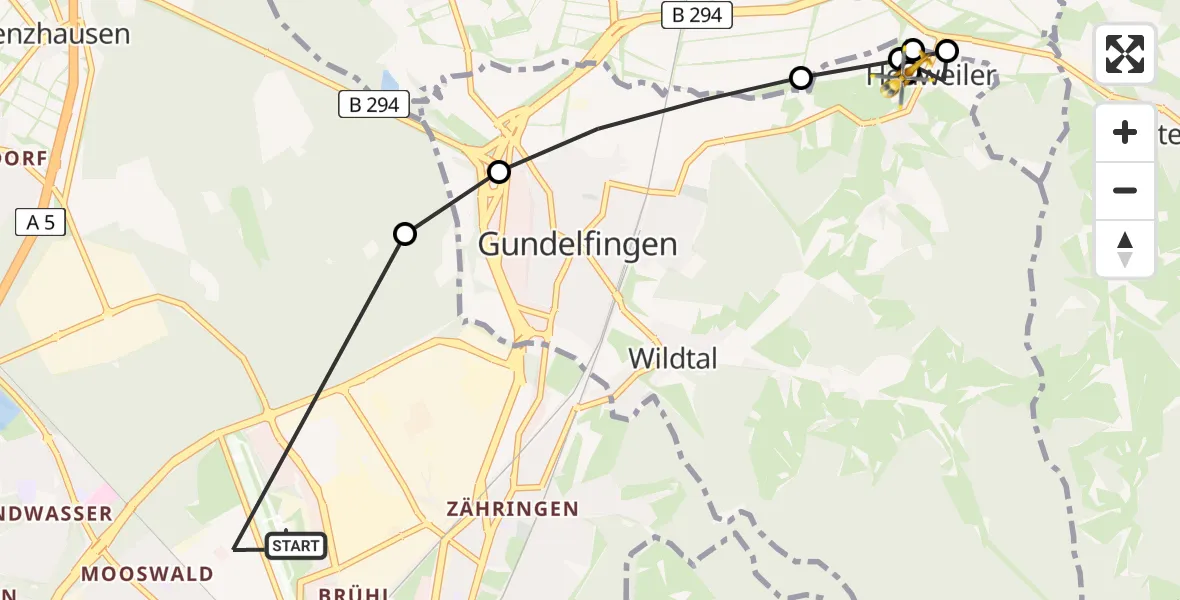 Flugroute Rettungshubschrauber Freiburg im Breisgau Flugplatz - Heuweiler, 04 Juni 2026, 08:08