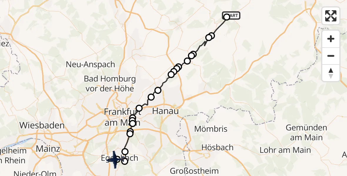 Flugroute Polizeiflugzeug Grebenhain - Flughafen Frankfurt-Egelsbach, 04 Juni 2026, 08:13