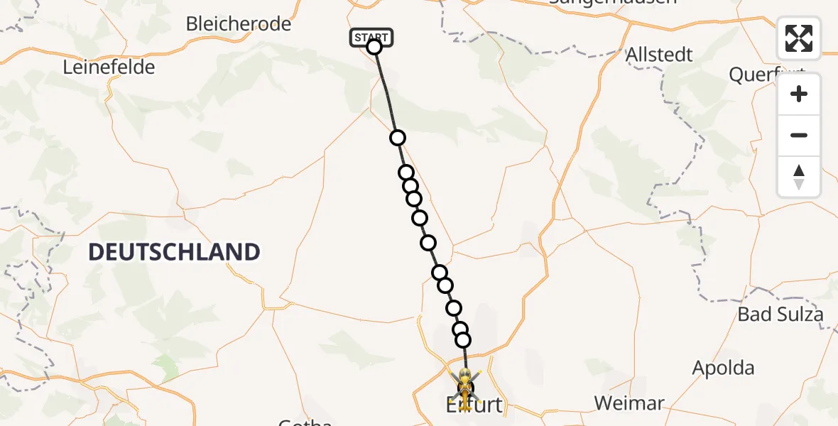 Flugroute Rettungshubschrauber Heringen/Helme - Helios Clinic Erfurt, 04 Juni 2026, 08:21