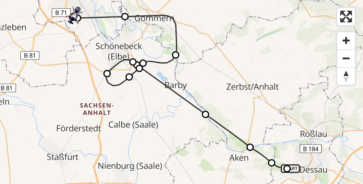Flugroute Polizeihubschrauber Dessau Flugplatz - Magdeburg City Flugplatz, 04 Juni 2026, 08:24