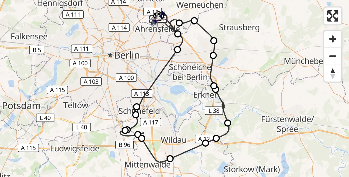 Flugroute Polizeihubschrauber Ahrensfelde Hubschrauberlandeplatz - Ahrensfelde Hubschrauberlandeplatz, 04 Juni 2026, 08:39