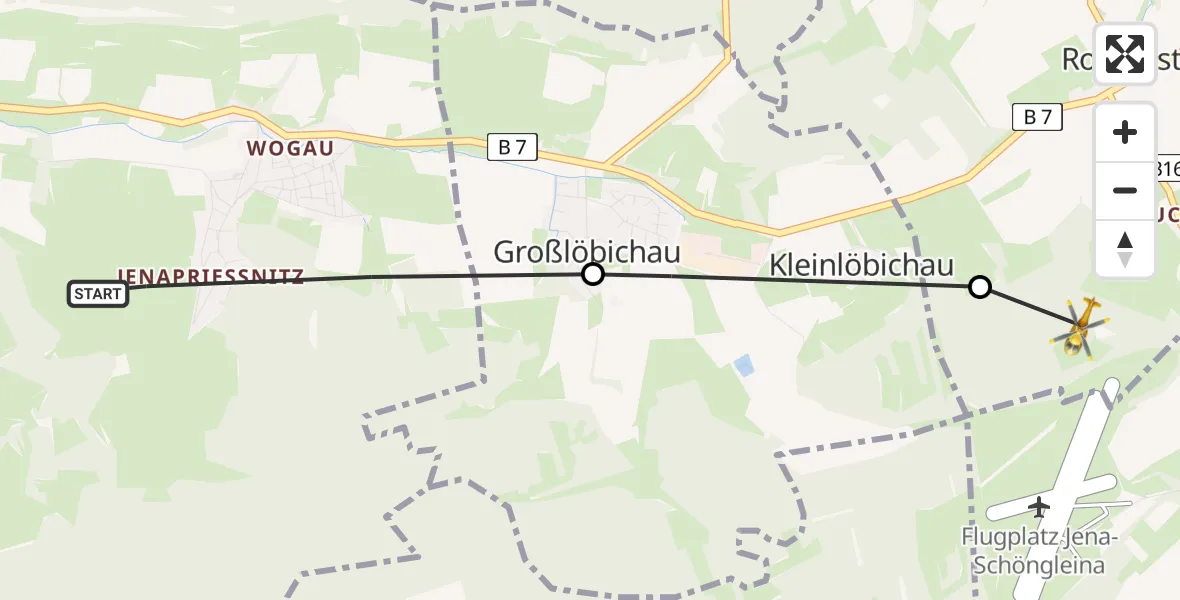 Flugroute Rettungshubschrauber Jena - Bürgel, 04 Juni 2026, 08:42