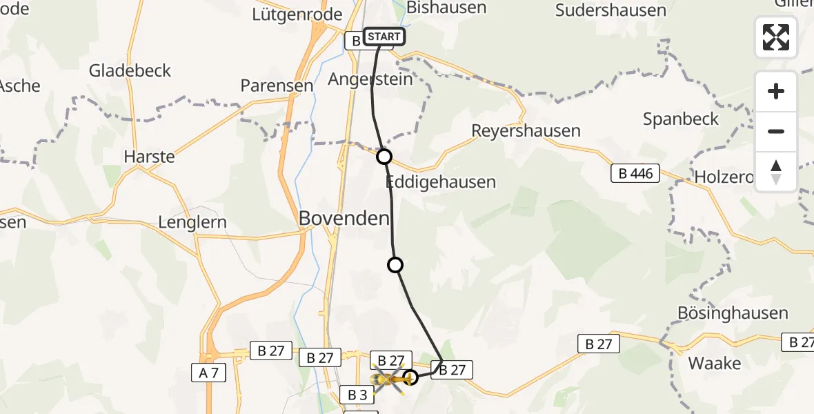 Flugroute Rettungshubschrauber Nörten-Hardenberg - Göttingen University Clinic Hubschrauberlandeplatz, 04 Juni 2026, 08:49